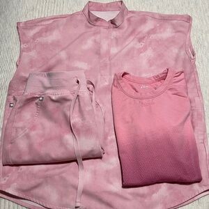 SET - Figs Marbled Rose Rafaela Top XS, HW Zamora Pants SP + underscrub!